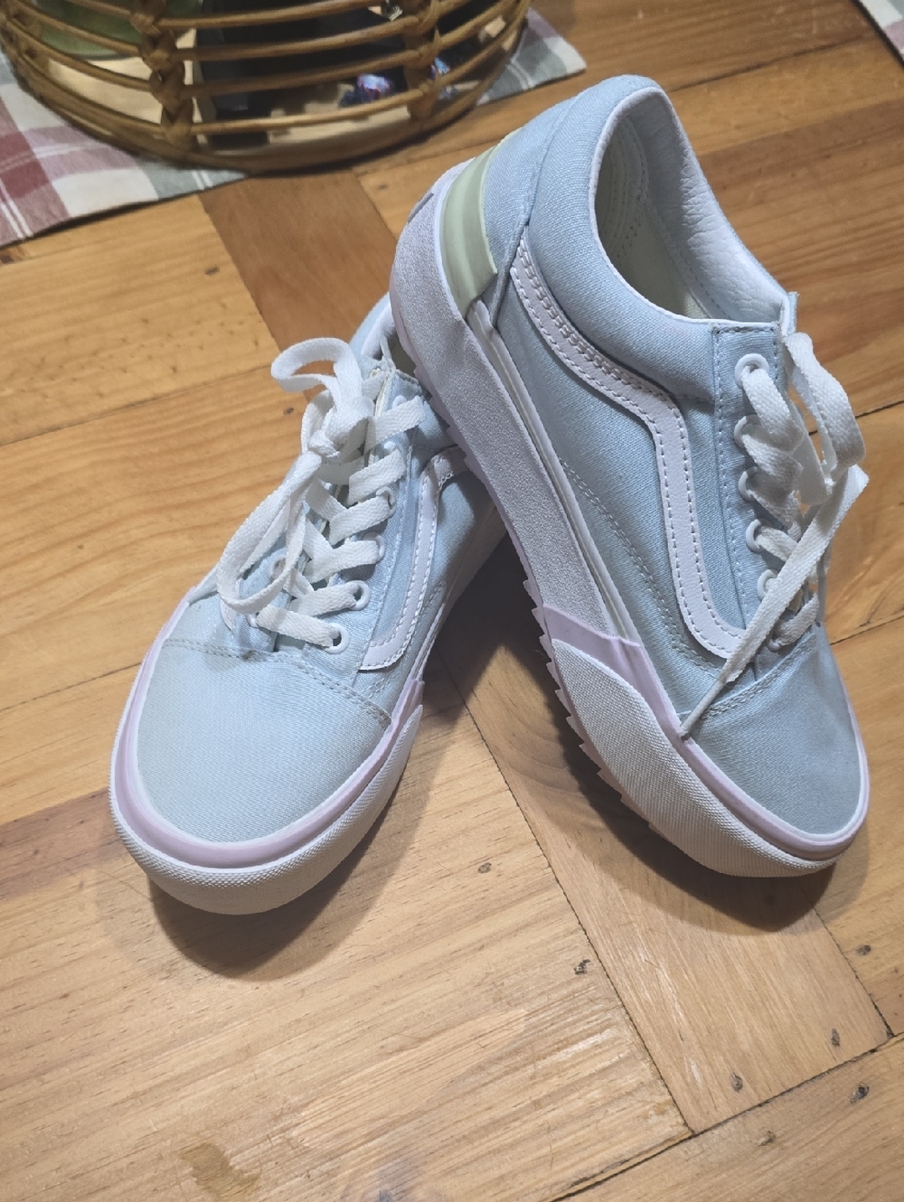 Women’s Size 7  Light Blue Vans Old School Stacked Canvas Low-Top Sneakers